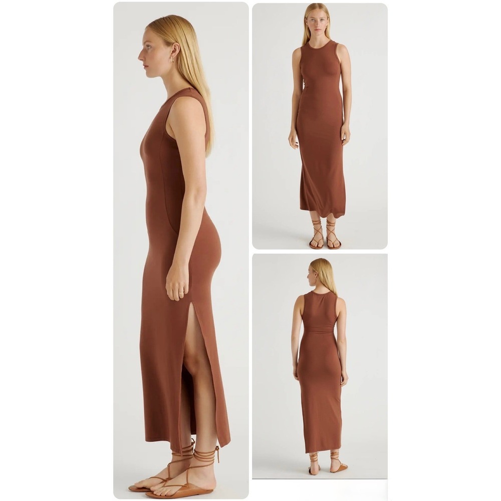Quince Tencel Jersey Tank Maxi Dress Brown Sleeveless Side Slit XS